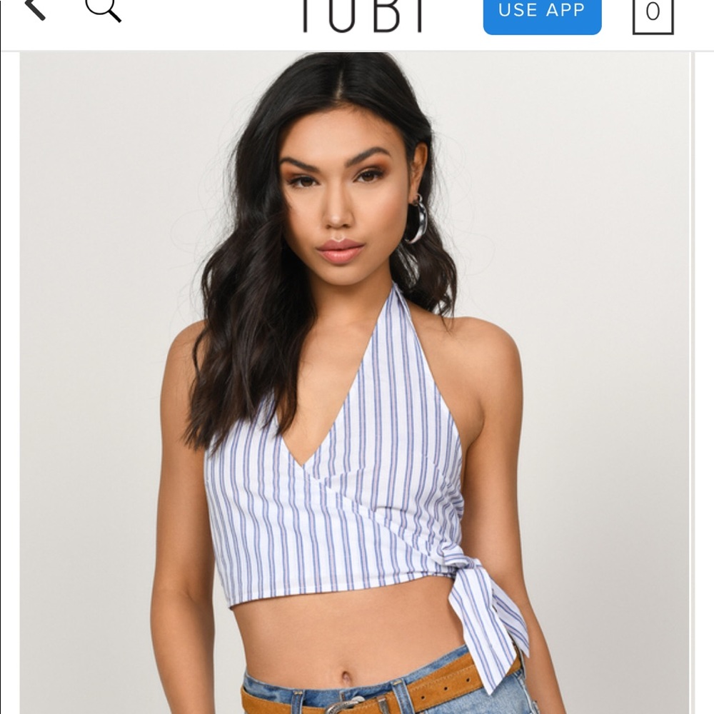 Striped crop wrap around top